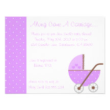 Along Came A Carriage Purple Baby Shower Invitatio Custom Invitation