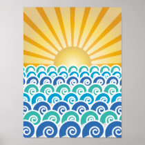 Along the Waves Blue Poster