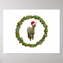 Alpaca Christmas Wreath Print