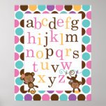 Alphabet Poster for Nursery Pink Monkey