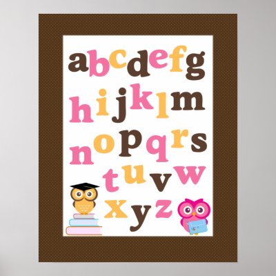 Alphabet Poster for Nursery Pink Owls by eventfulcards
