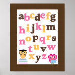 Alphabet Poster for Nursery Pink Owls