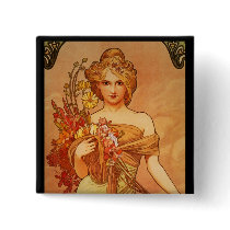 Alphonse (Alfons) Mucha  Bouquet Pinback Button