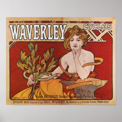 Alphonse ( Alfons ) Mucha ~ Waverley Cycles 1898 Poster by ArtNouveauDaz