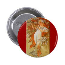 Alphonse Mucha - Art Nouveau - Spring Pinback Buttons