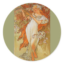 Alphonse Mucha - Art Nouveau - Spring Round Sticker
