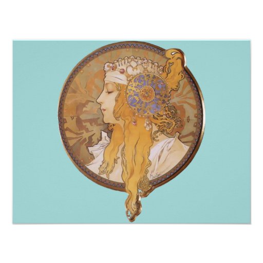 Alphonse Mucha ~ Byzantine Head: The Blonde Personalized Invitation
