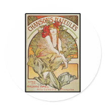 ALPHONSE MUCHA CHANSONS D`AJEULES ROUND STICKER