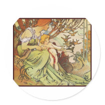 alphonse mucha chocolat mexicain round sticker