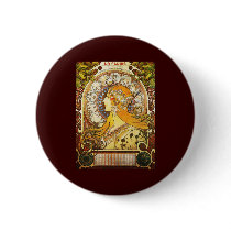 Alphonse Mucha La Plume Button