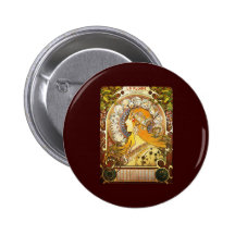 Alphonse Mucha La Plume Button