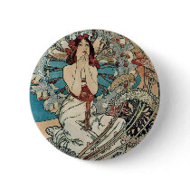 Alphonse Mucha  ~ Monaco Monte Carlo Art Nouveau Button