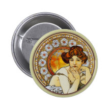 Alphonse Mucha - Topaz Pinback Button
