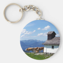 Alps Mountain Scene with Alpine Cows Keychain