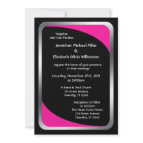 Alternative Black with Hot Pink Wedding Custom Announcements