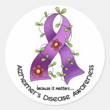 ALZHEIMER’S DISEASE AWARENESS Flower Ribbon 1 Round Stickers