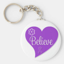 Alzheimers Disease Believe Purple Heart Key Chain