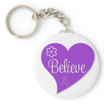 Alzheimers Disease Believe Purple Heart Key Chain
