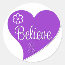 Alzheimers Disease Believe Purple Heart Round Sticker