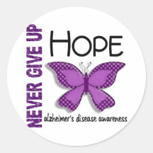 Alzheimer's Disease Never Give Up Hope Butterfly 4 Round Stickers