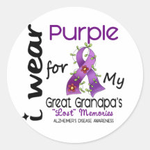 Alzheimers I Wear Purple For My Great Grandpa Round Sticker