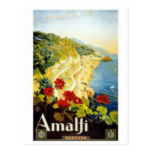 "Amalfi" Vintage Travel Poster Postcard
