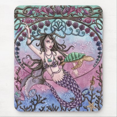 Amara - Mermaid and Turtle Mousepad by nikkiburnette