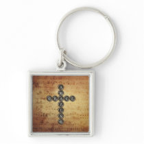 Amazing Grace Cross on Vintage Music Sheet Key Chains