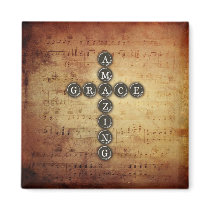 Amazing Grace Cross on Vintage Music Sheet Refrigerator Magnet