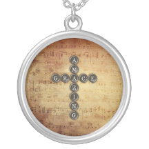 Amazing Grace Cross on Vintage Music Sheet Necklace