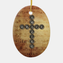 Amazing Grace Cross on Vintage Music Sheet Christmas Tree Ornament