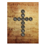 Amazing Grace Cross on Vintage Music Sheet Postcards