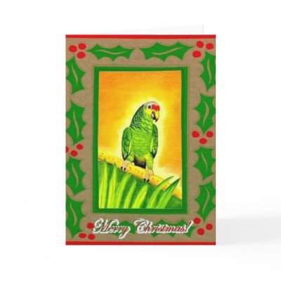 Amazon Red Lored Parrot Christmas Cards by OldeTimeMercantile