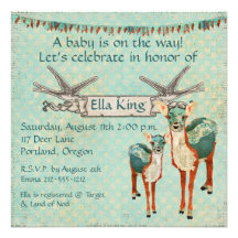 Amber & Azure Deer  Baby Invitation