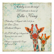 Amber Peeking Giraffes  Baby Invitation