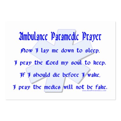 Ambulance Paramedic Prayer Business Card Template by RealSlogans