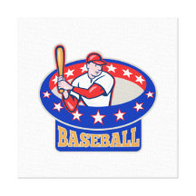 American Baseball Player Batting Cartoon Canvas Prints