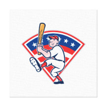 American Baseball Player Batting Cartoon Gallery Wrapped Canvas