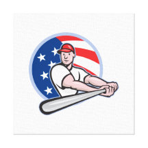 American Baseball Player Batting Cartoon Canvas Prints
