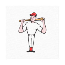 American Baseball Player Batting Cartoon Stretched Canvas Prints