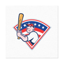American Baseball Player Batting Cartoon Canvas Print