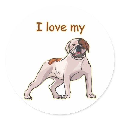 American Bulldog,I Love My, Round Stickers by cutecanines