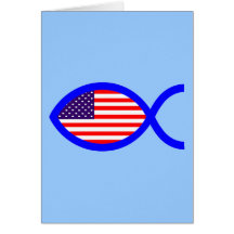American Christian Fish Symbol Flag Card