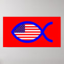 American Christian Fish Symbol Flag posters