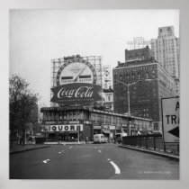 American city with commercial billboards posters