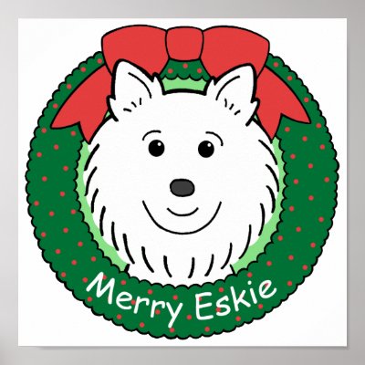 American Eskimo Christmas Poster by dogcartoons