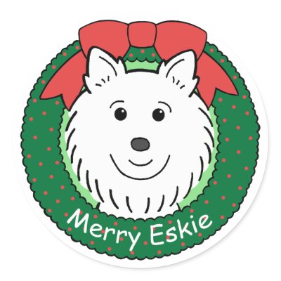 American Eskimo Christmas Round Stickers by dogcartoons