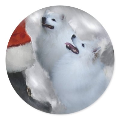 American Eskimo Dog Christmas Round Stickers by DogsByDezign