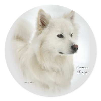 American Eskimo Dog Gifts Art Round Sticker by DogsByDezign