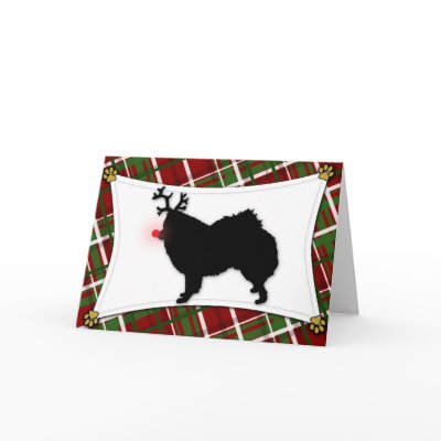 American Eskimo Dog Reindeer Christmas Card by MenagerieMayhem